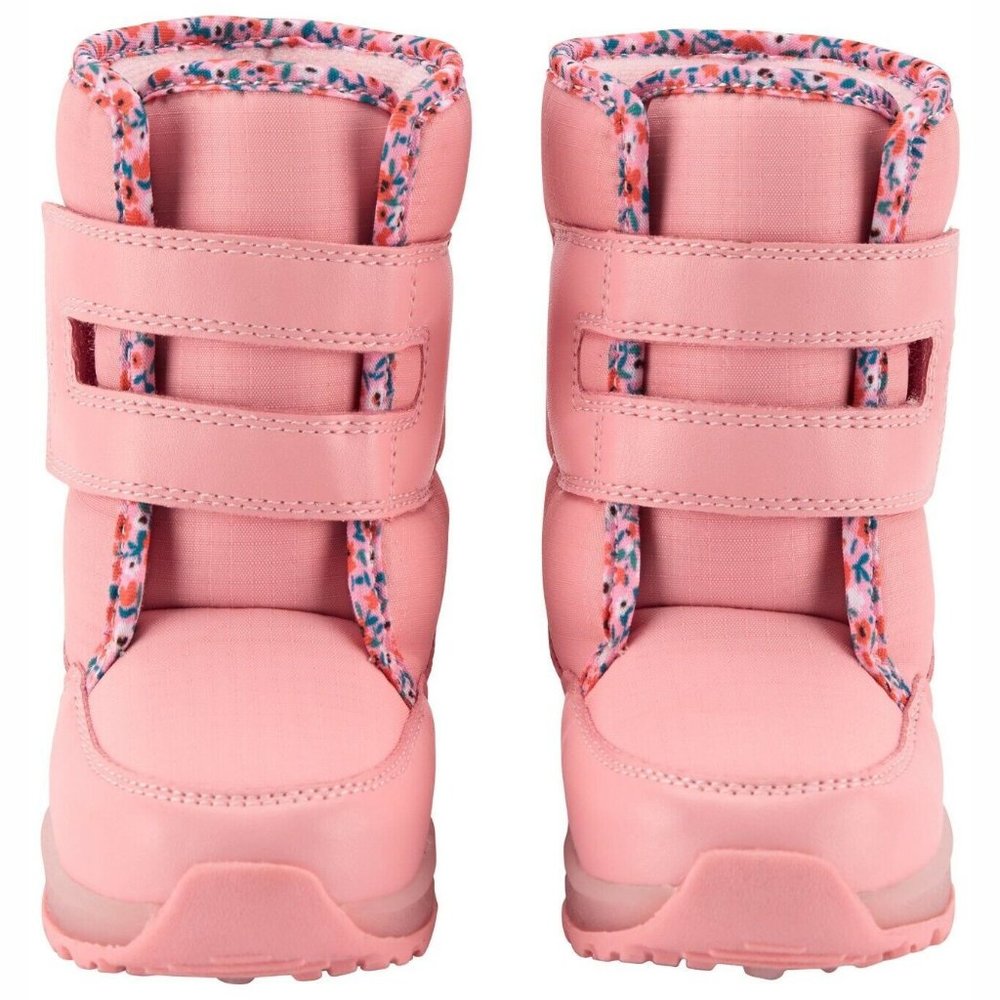NEW Carter's Kid Baby Pastel Pink Floral Light Up Waterproof Strap Mid Snow Boot